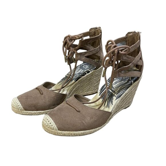 DV Dolce Vita Taupe Suede Manica Lace Up Zip Back Espadrille Wedge 8 M Boho - Picture 3 of 10